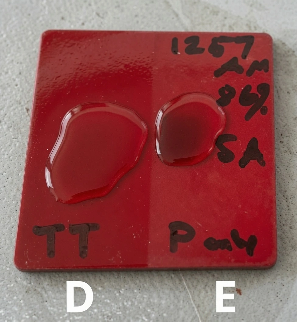 Specimens D and E on the industrial-paint substrate